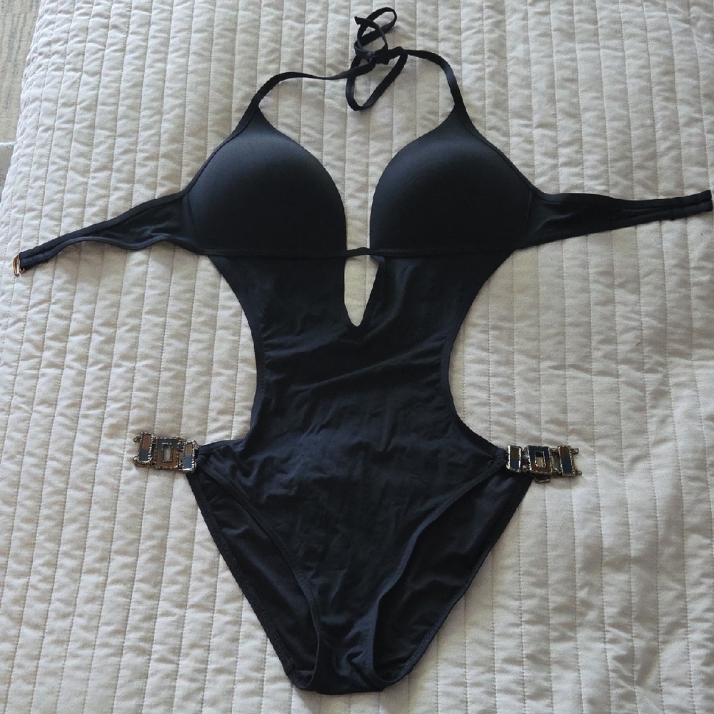 Super Sexy Victoria's Secret Black Swimsuit with Gold Accents